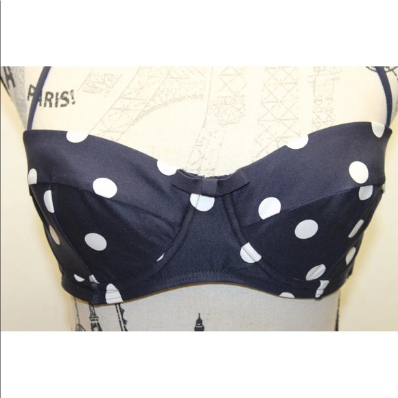 New Kate Spade Polka Dots Navy Blue Women Swim Suit Bikini Top Medium - Picture 2 of 9